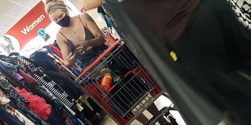 BRALESS Small boobs downblouse in public  tattooed girl