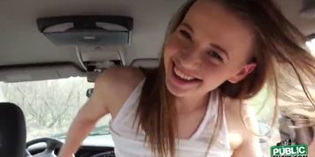 Pretty babe Olivia getting fucked hard by a stranger inside the car