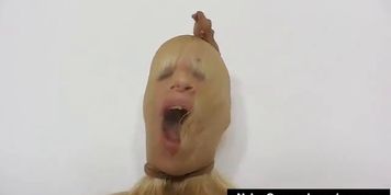 Dirty blonde distorted nylon mask face