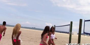 Teen sluts ride pecker in turns