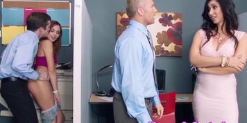 Busty stepmother joins teens for threeway fun