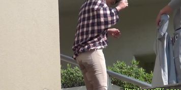 Trashy asian urinating outdoors