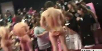 Subtitled cumshot themed massive Japanese CFNM party