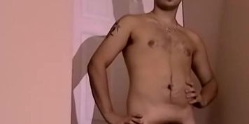 Amateur stud strips naked and masturbates to cum explosion