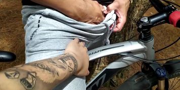 I went for a ride on my bike and met my new friend on the sides of the forest