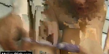 Adorable asian girl sucking his small dick with passion