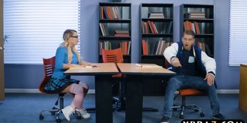 Big breasted teen nerd seduces guy by showing her tits (Cali Carter)