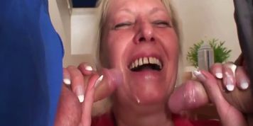 Two repairmen share busty very old granny