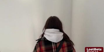 Teen Brunette Strips and Slaps Hands in POV Blowjob Challenge