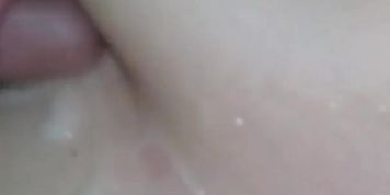Wife jerking my cum out on her boobs 
