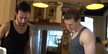 Super hot villainess destroys 2 weak men