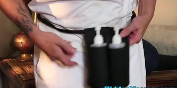 Pussylicked beauty fucked rough by masseur