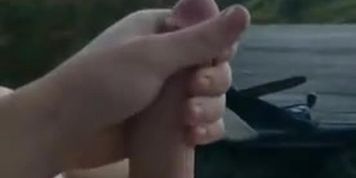 redneck daddy pumps a load outside for me while fishing