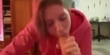 Cute clothed girl can't fit hand around his cock