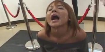 Bukkake girl drinks a wine glass full