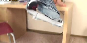 Homemade masturbator in action