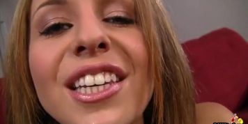Hot teen brunette sucks cock