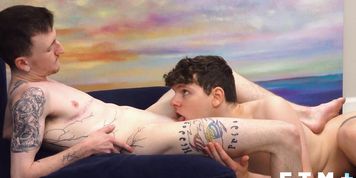 FTMPLUS - JockPussy Jaxson Cole takes a long cowboy ride on Ethan Tates fat rod