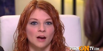 Sexy ginger joins a wild orgy to swap and fuck infront of her man with someone else