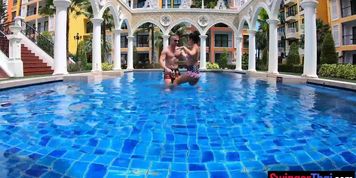 Big tits amateur Thai girlfriend fucked at home after a day in the pool