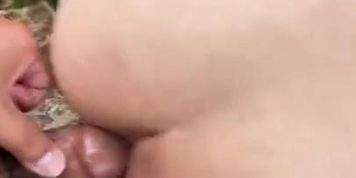 Older man getting fucked doggy style outdoors