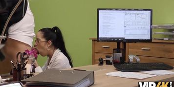 VIP4K. Hottie is ready to have sex with an agent for cash right in the office