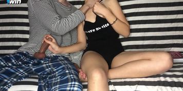 I Watched Porn and Used Step-sister Hand for Jerking off but She First got Re... (Real Orgasm)