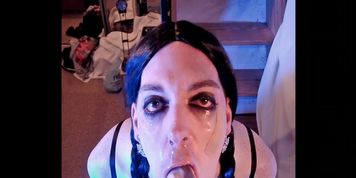 Chrissy Purple 85 Deepthroat hand gagging pigtails black gloves
