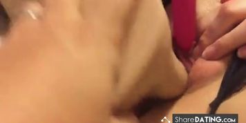 Close-up dildo fucking of creamy pussy
