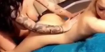 Two Lesbian Gf Vibrating Dildo Masturbation