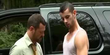 Studs hooking up to screw roughly in a car in public space