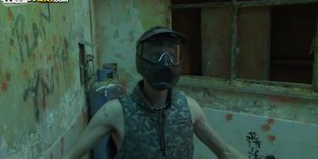 Crazy paintball game turns into pleasing horny brunette