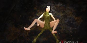 Hot sex! Beautiful young queen gets fucked rough by a green monster in the mystical cave