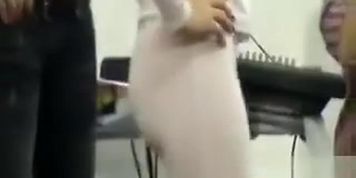 Candid cameltoe with a busty model