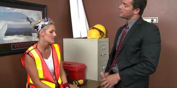 Horny blonde construction worker Zoey Holiday fucks business man (Ramon Nomar)