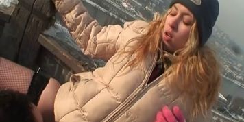 Blonde wife warms stranger's dick in the snow.mp4
