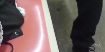 Two hung black men jerk off and cum on NYC train