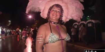 Awesome girls strip down in a public place