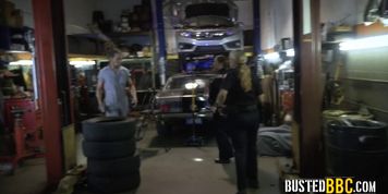 TALL shredded THUG bangs TWO horny MILFS in his garage