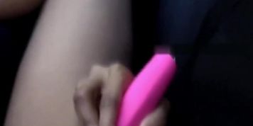 Ebony plays and toys with pussy in car