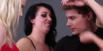 Glamorous cfnm doms sucking and jerking sub