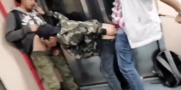 Bareback spitrasting on a public train. Now that's ballsy.......