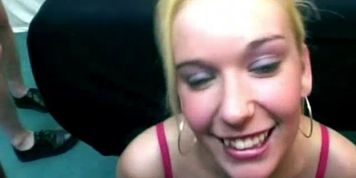 REAL GRANNY PORN - Granny cleans up cum from hot blonde babe