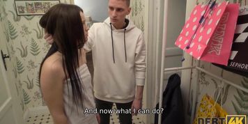 DEBT4k. Poor cuckold has to watch wife's anal sex with debt collector