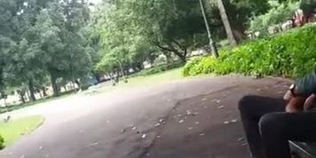 Homeless man shows his rough cock in public park