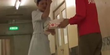 Slim legged bimbo in nurse uniform resisting sharking