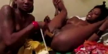 Amazing Hot African Lesbians playing in bed with their toys!
