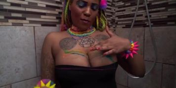 Hot Black Girl Covering Boobs & Ass In Edible Paint