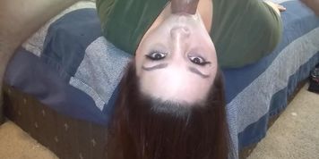 shy wife gets throat fucked upside down & plays with cum after huge facial