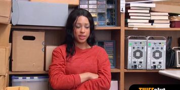 Raven haired teenie shoplifter doggystyle punish fuck
